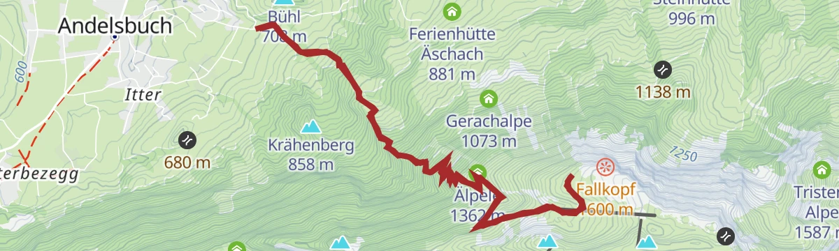 Route map: Andelsbuch | Auf den Hausberg Niedere